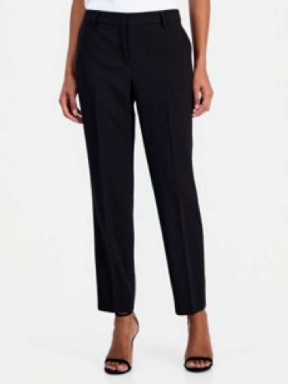 Anne Klein Crepe Grace Mid-Rise Straight Leg Ankle Pants Black Sz 8 (like Sz 10)